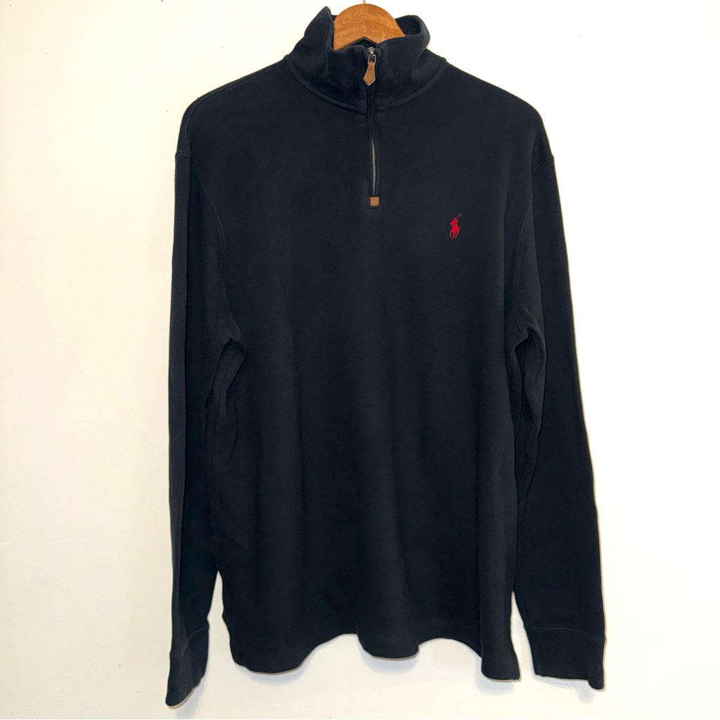 Polo By Ralph Lauren Ls Sweater Mens Large Black Quarter Zip Golf Pullover